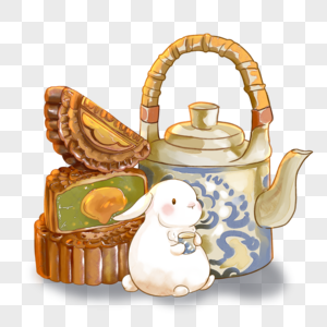 中秋节月饼兔子水彩图片