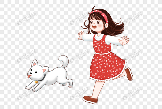 奔跑的女孩和狗图片