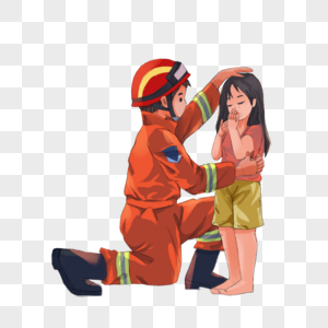 安抚女孩的消防员图片