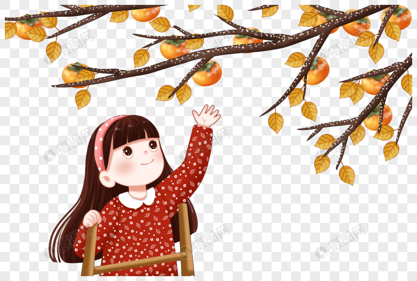 摘柿子的女孩