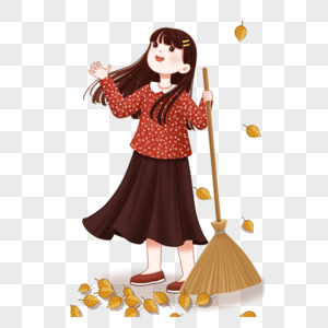 扫落叶的女孩图片