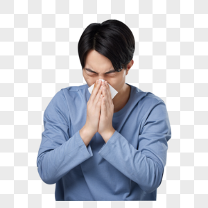 男性感冒用纸巾擦鼻涕图片