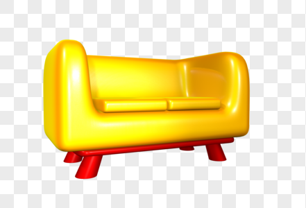 C4D金色质感Q版沙发家具图标模型图片