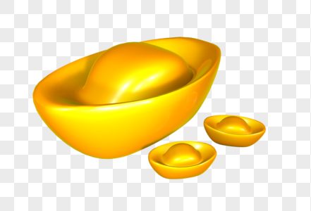 C4D金色质感Q版金元宝图标模型高清图片