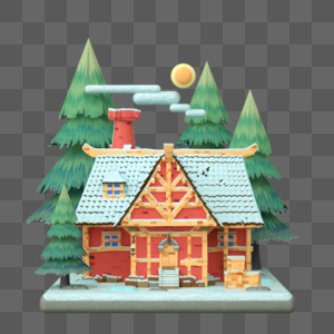 圣诞节冰雪小屋场景模型免扣素材图片