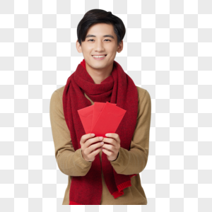 手拿红包的年轻男性高清图片