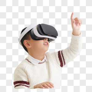 体验vr虚拟屏幕操作的小男孩图片