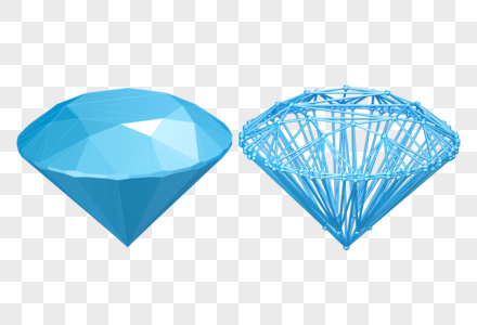 钻石宝石蓝色线框装饰漂浮免扣模型3D图片