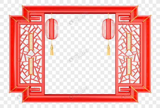 中式国潮元旦春节跨年窗口新年边框模型图片