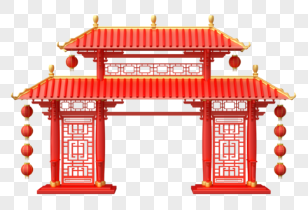 中式国潮元旦春节跨年古风牌坊新年边框模型免扣素材图片
