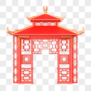 中式国潮元旦春节跨年古亭台坊新年边框模型高清图片