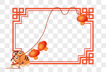 虎年中国风小猫灯笼可爱边框喜庆高清图片素材