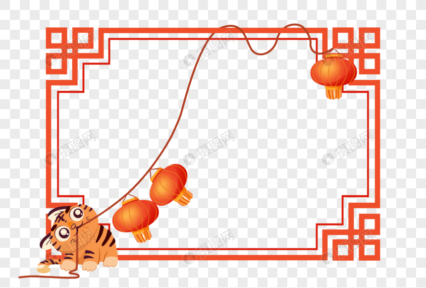 虎年中国风小猫灯笼可爱边框图片