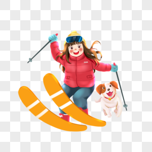 带着狗滑雪的女孩高清图片