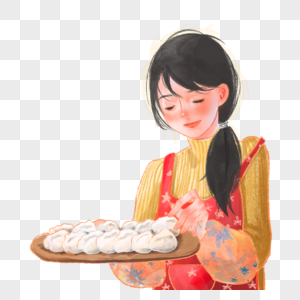 端着饺子的女孩高清图片