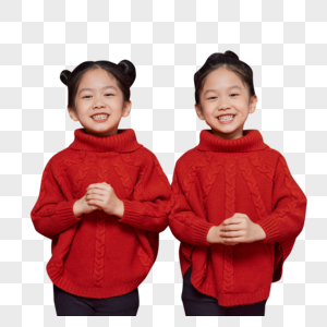 双胞胎小女孩作揖拜年图片