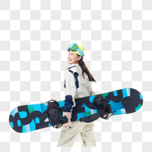 年轻美女拿着滑雪板图片