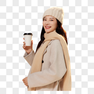 冬季美女拿着咖啡杯形象图片