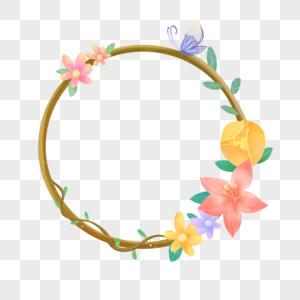 立春节气花朵花卉鲜花植物清新绿叶蝴蝶树藤装饰圆形边框图片