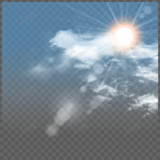 渐变蓝天云朵太阳光光效图片