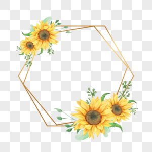 黄色向日葵六边形金色花卉边框高清图片