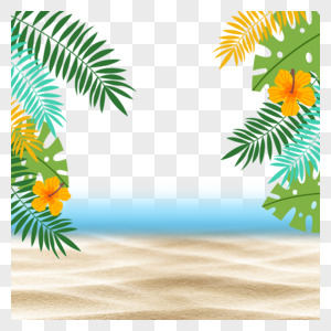 夏季沙滩大海热带植物图片