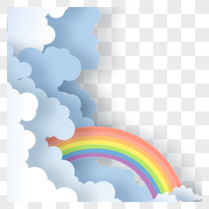 雨后彩虹的剪纸云朵天空图片