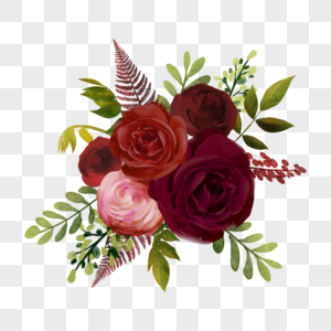 玫瑰勃艮第水彩婚礼花蔟图片