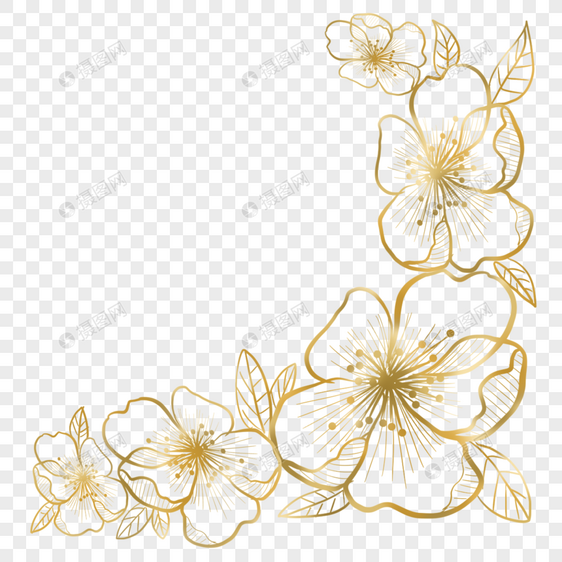 光效金边桃花植物花卉边框图片
