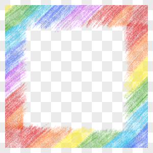 水彩蜡笔方形卡通彩虹边框图片