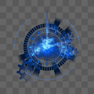 蓝色发光钟表光效抽象时间图片
