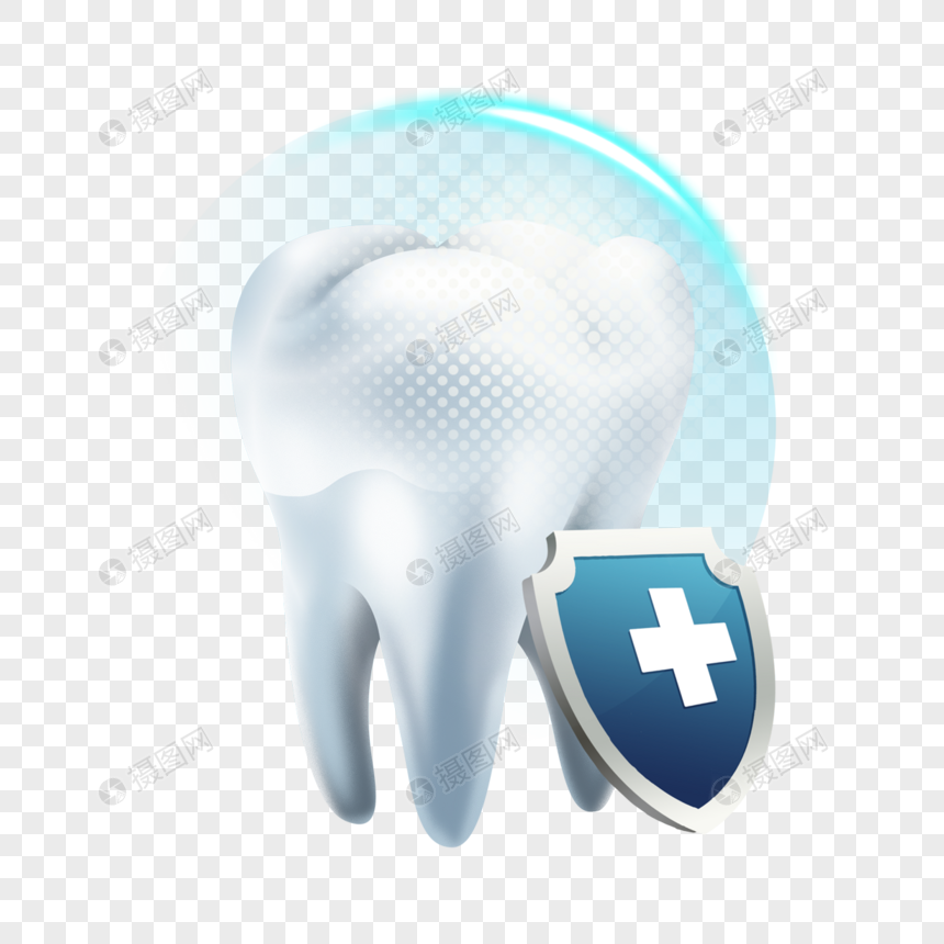 蓝色护盾光效牙齿健康图片