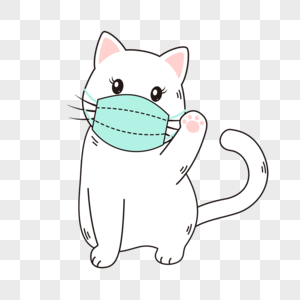 卡通可爱带口罩的白色猫咪图片