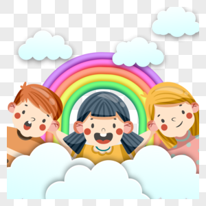 六一儿童节孩子在彩虹上玩耍图片