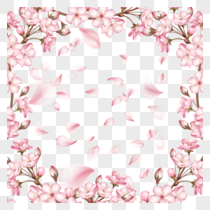 春季光效粉色樱花花瓣边框飘落图片