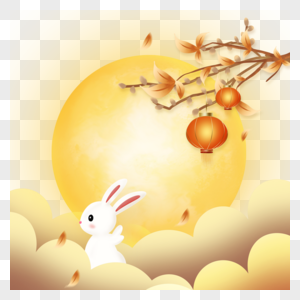 月光灯笼下的中秋节满月兔子图片