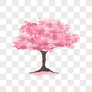 超多花水彩樱花粉色樱花树高清图片