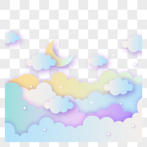 卡通天空剪纸彩色渐变卡通云朵素材