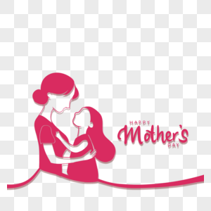 红色拥抱的母女抽象线稿母亲节形象图片
