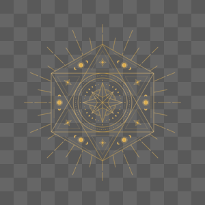 四角星六芒星金色线条塔罗牌符号图片