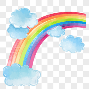 彩虹云朵水彩画图片