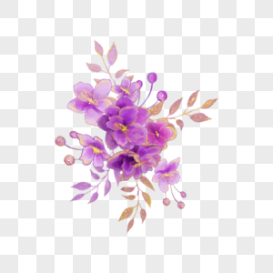 紫色紫罗兰金粉水彩花卉图片