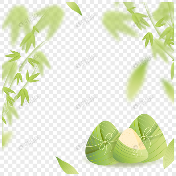 绿色清新竹叶端午节粽子边框图片