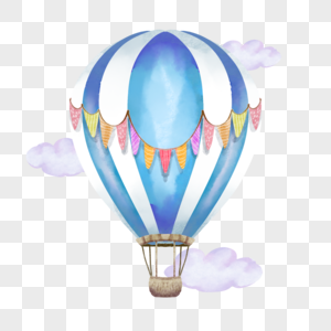 空中飞行蓝色热气球图片