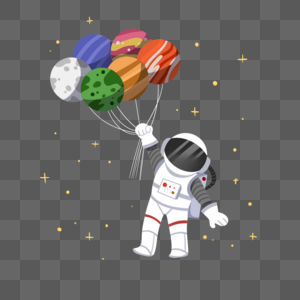 创意卡通宇航员手牵星球气球在宇宙图片