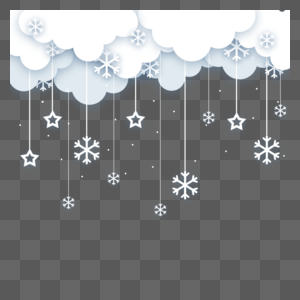 圣诞云朵雪花飘落冬季剪纸高清图片