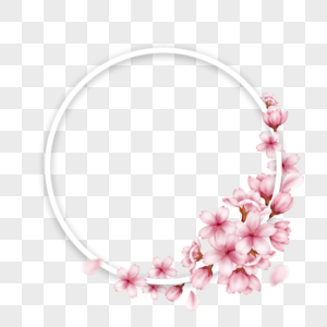 圆形春天粉色樱花花瓣边框图片