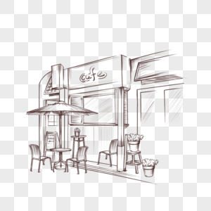 素描城市街头咖啡馆外观图片