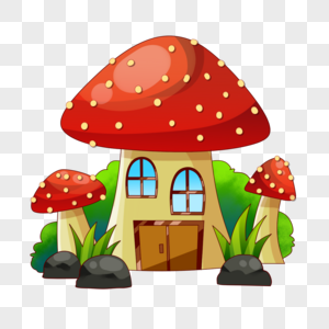 卡通童话可爱的蘑菇房子和蘑菇图片