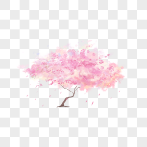 梦幻粉色樱花树水彩花朵图片